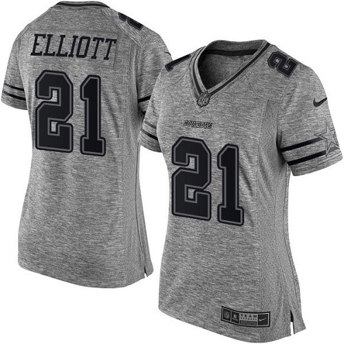 Women's Elite Ezekiel Elliott Nike Jersey Gray - #21 Gridiron NFL Dallas Cowboys